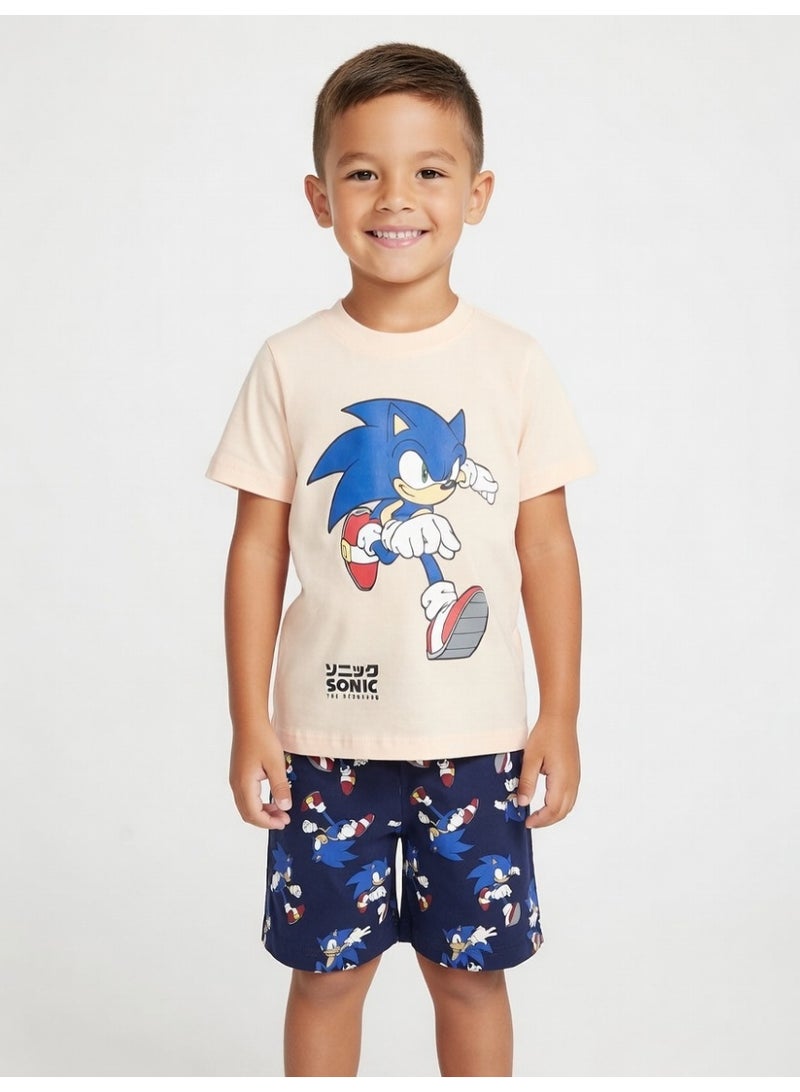 Sonic | Boys Short Sleeve T-Shirt & Shorts Set | Beige - Image 1